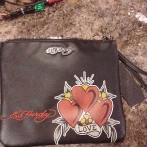 Ed Hardy Black Clutch with Heart Design